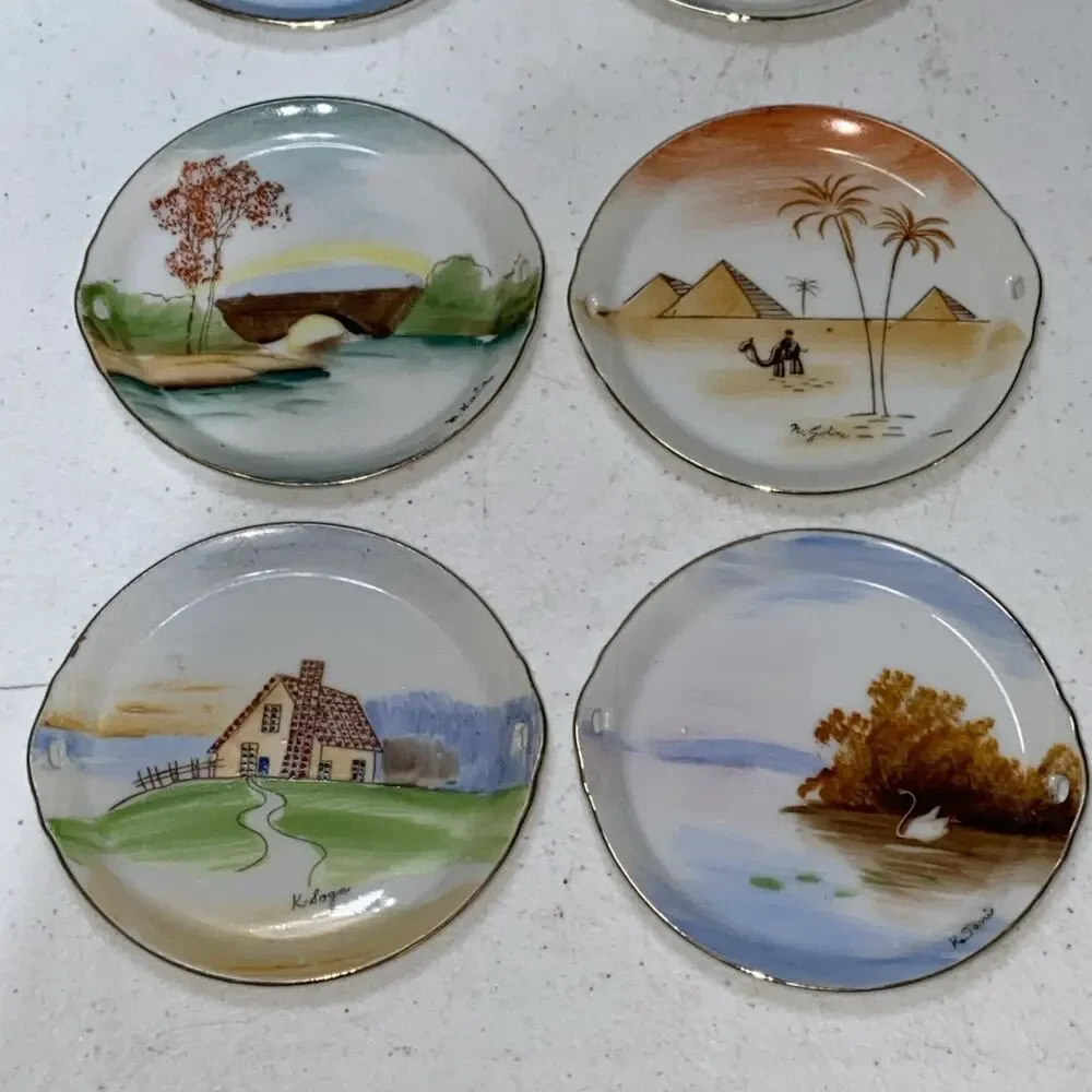 Vtg Lenwile Ardalt Hand Painted 3.5” Coasters With Caddy Occupied Japan Set Of 8
